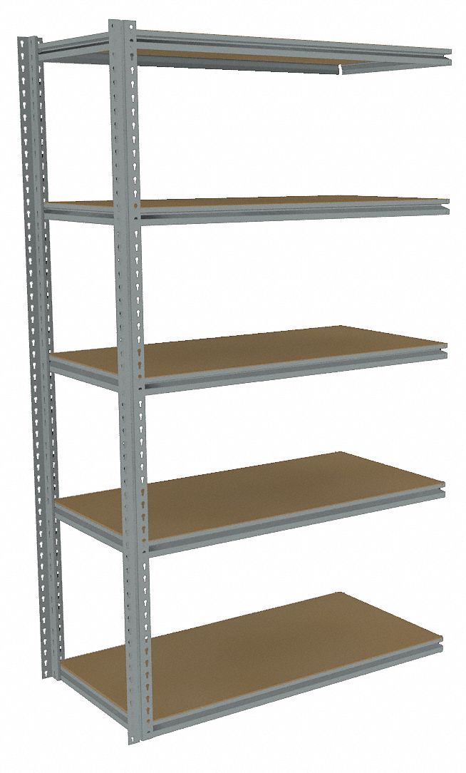 Boltless Shelving: Add-On, Medium-Duty, 48 in x 24 in, 84 in Overall Ht, 5 Shelves
