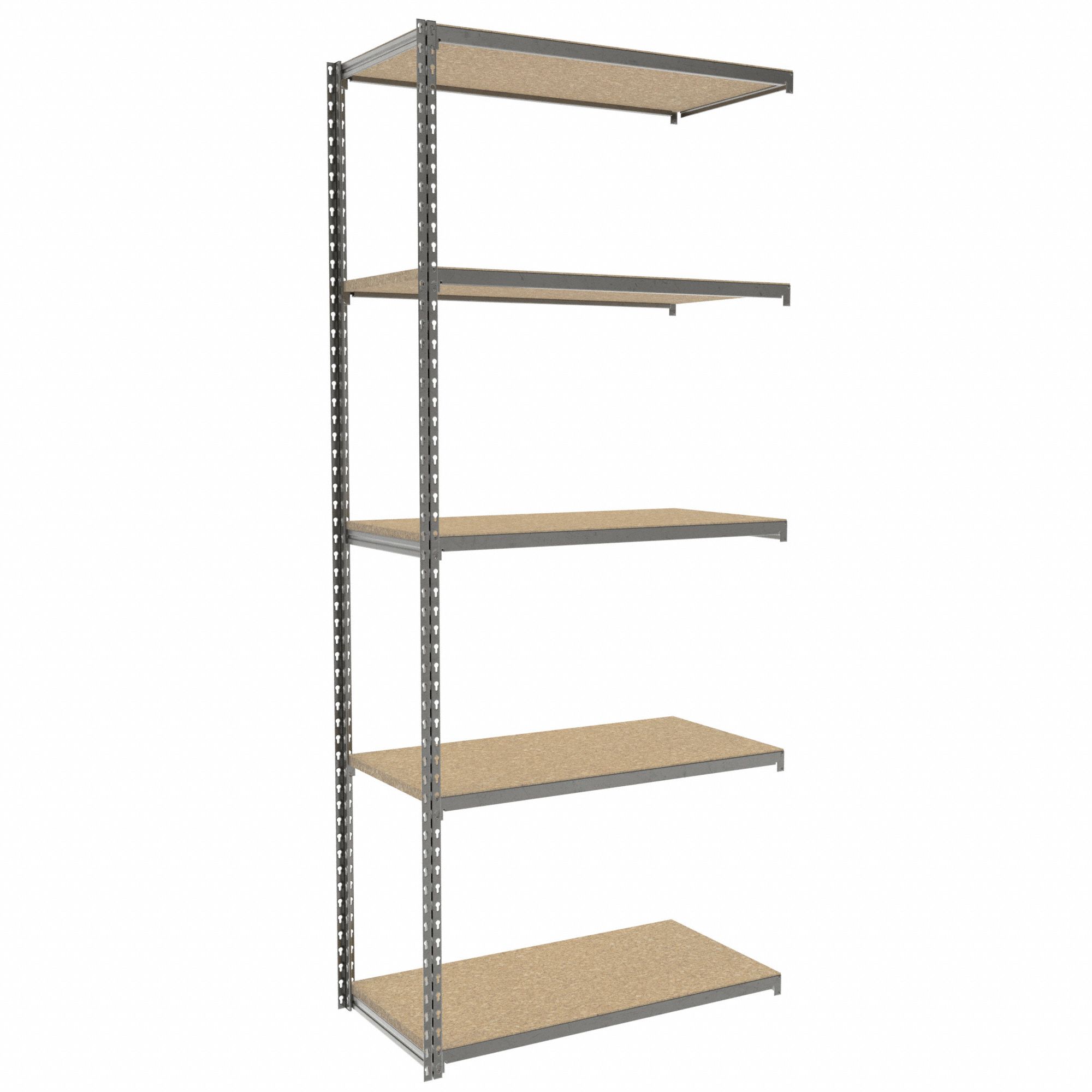 Boltless Shelving: Add-On, Light-Duty, 36 in x 18 in, 84 in Overall Ht, 5 Shelves