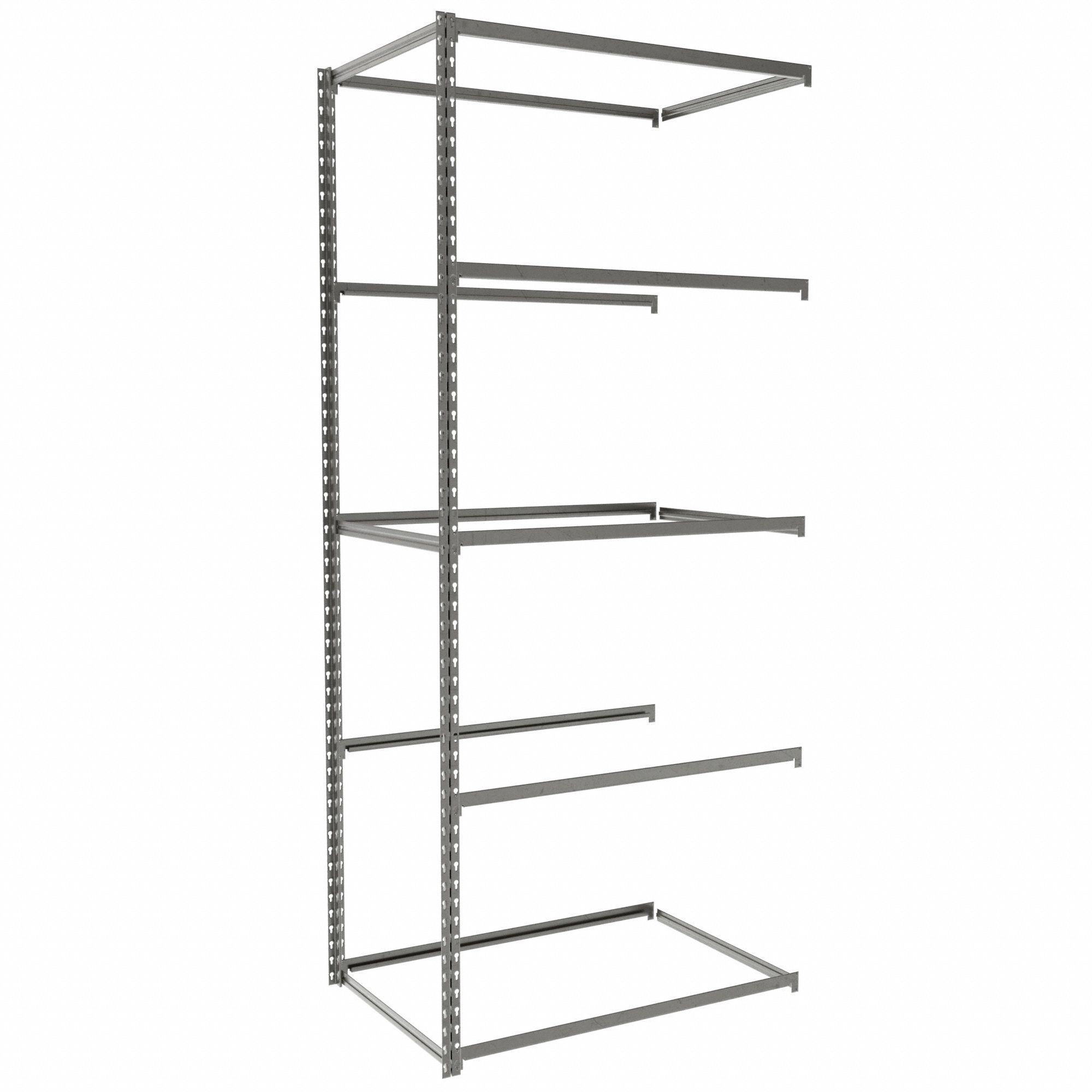 Boltless Shelving: Add-On, Light-Duty, 36 in x 24 in, 84 in Overall Ht, 5 Shelves