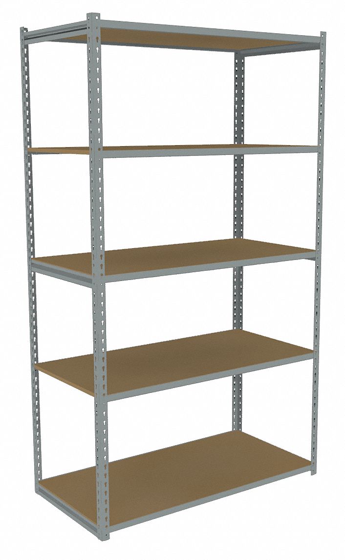 Boltless Shelving: Starter, Light-Duty, 48 in x 24 in, 84 in Overall Ht, 5 Shelves, Open