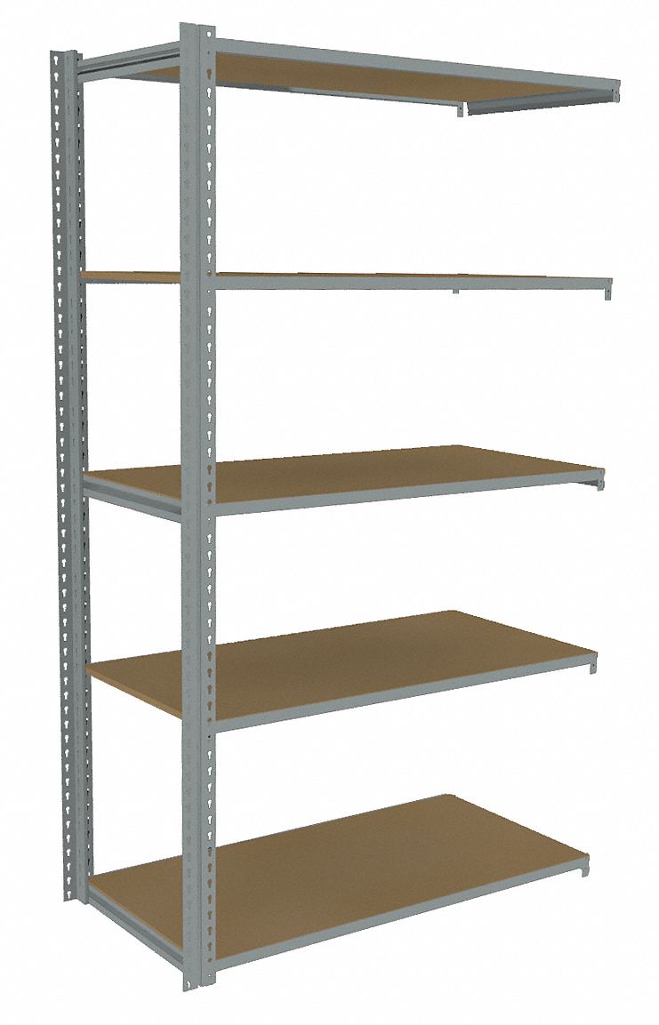 Boltless Shelving: Add-On, Light-Duty, 48 in x 24 in, 84 in Overall Ht, 5 Shelves