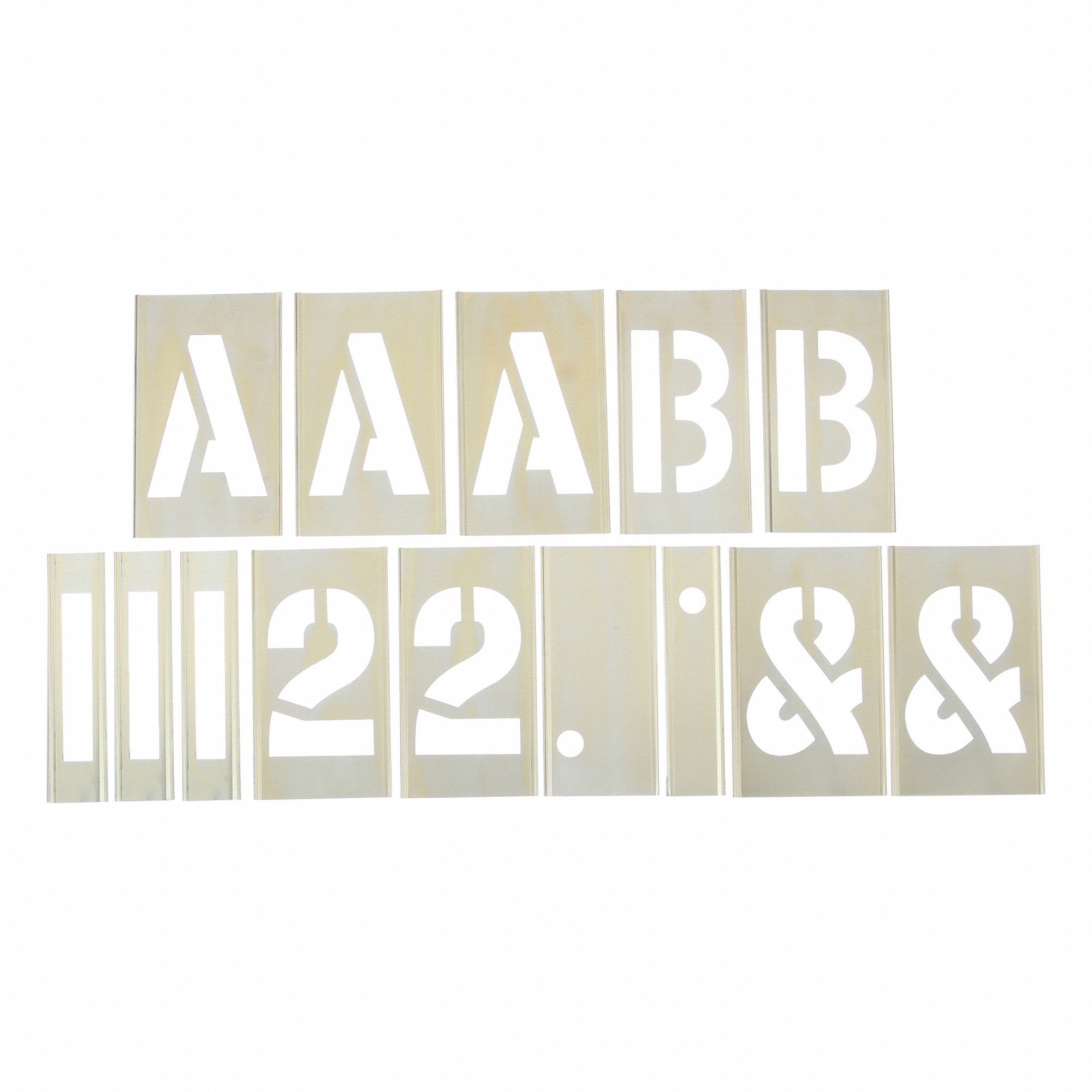 Stencil Set: 0 to 9/Ampersand (&)/A to Z/Dash (-)/Dollar Sign ($)/Period (.), Brass