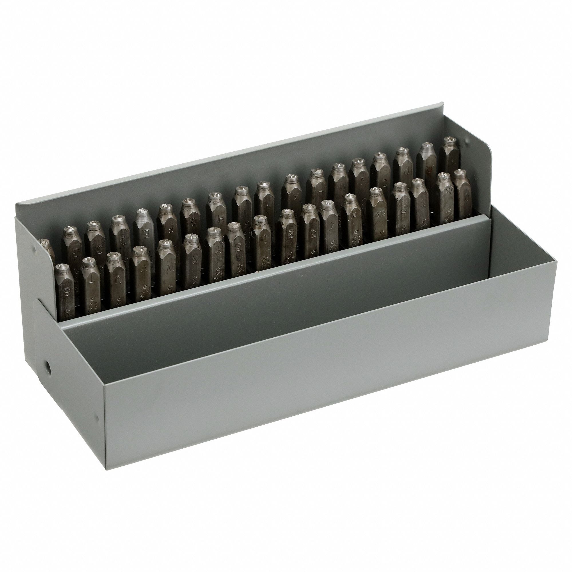 Hand Stamp Kit: 0 thru 9 (6 doubles as 9)/Ampersand (&)/A thru Z, 1/8 in Character Ht