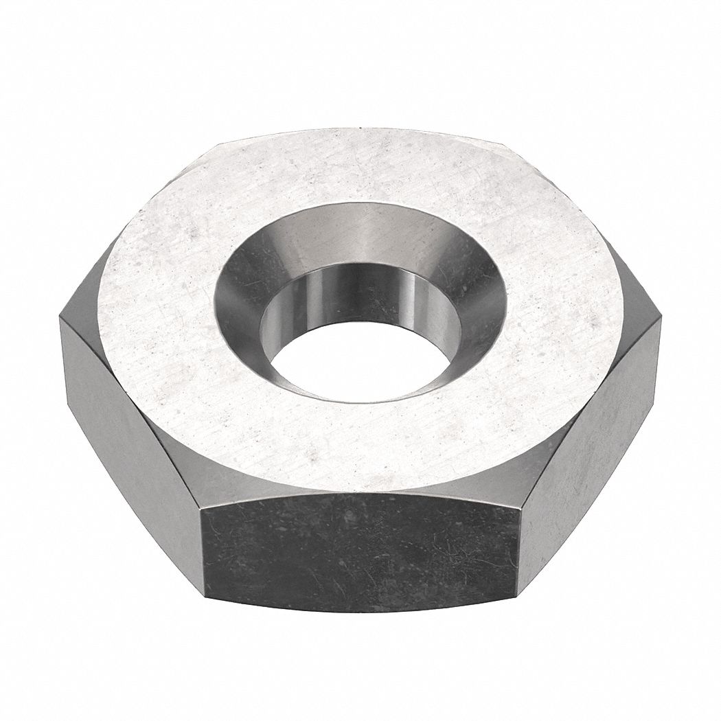 Hex Nut: Std Hex, #10-24 Thread, 3/8 in Hex Wd, 1/8 in Hex Ht, Stainless Steel, 18-8, Std, 20, 000 PK