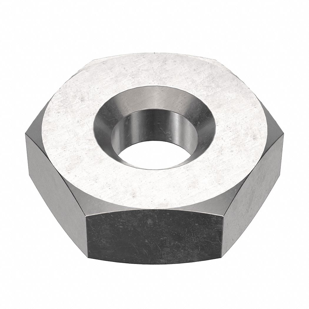 Hex Nut: Std Hex, #12-24 Thread, 7/16 in Hex Wd, 5/32 in Hex Ht, Stainless Steel, 18-8, 10, 000 PK