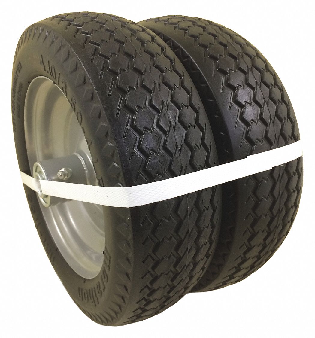 FLAT-FREE POLYURETHANE FOAM WHEEL, 10 IN WHEEL DIA, 3⅝ IN WHEEL W, 300 LB, STEEL, 2 PK
