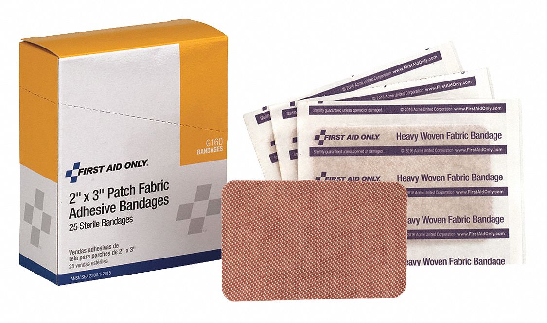 Adhesive Bandage: Strip Bandages, 2 in Wd, 3 in Lg, Not Metal Detectable, Fabric