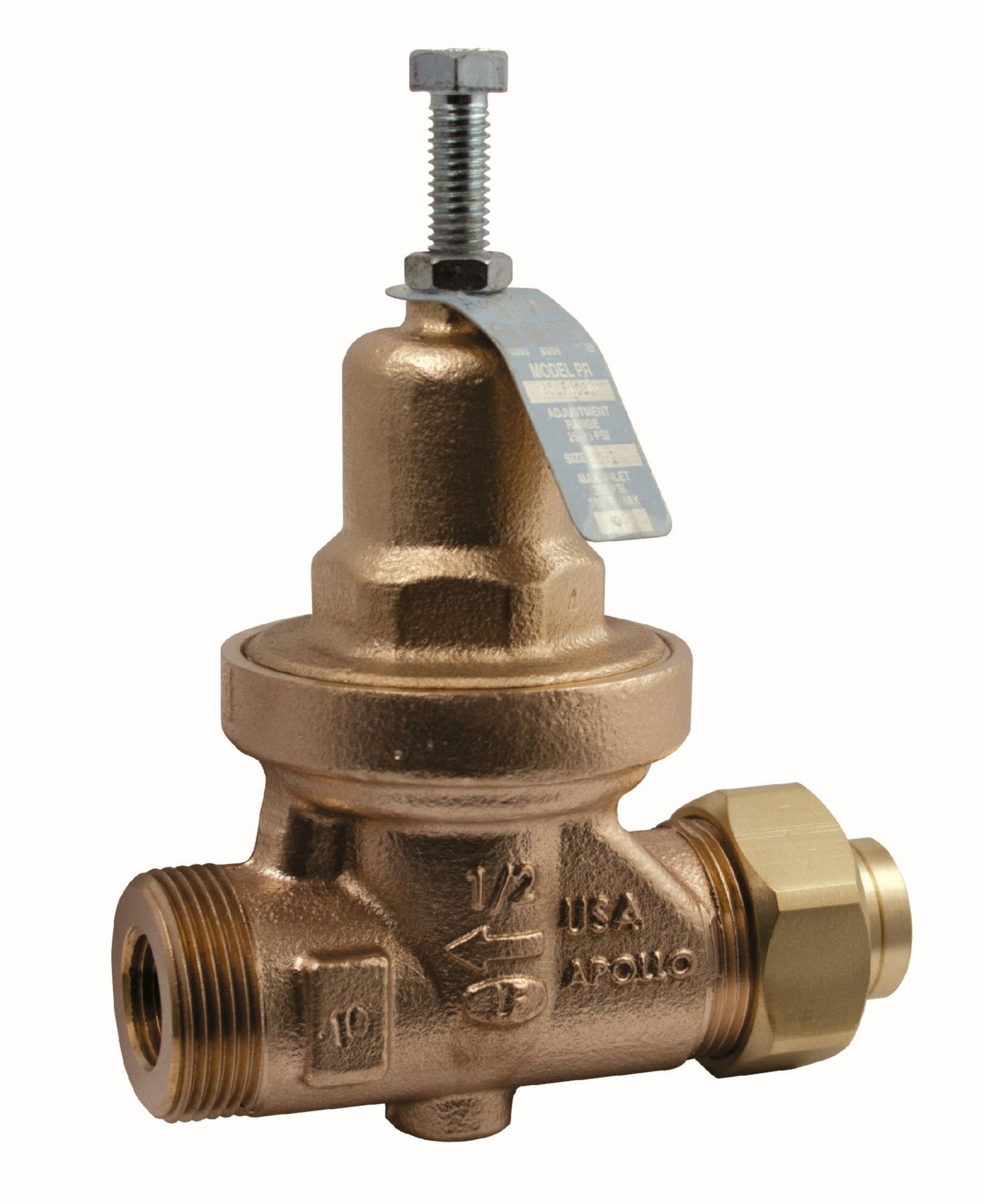 Water Pressure Reducing Valve: FNPT x FNPT, 1 in Pipe Size, Bronze, 25 psig to 75 psig