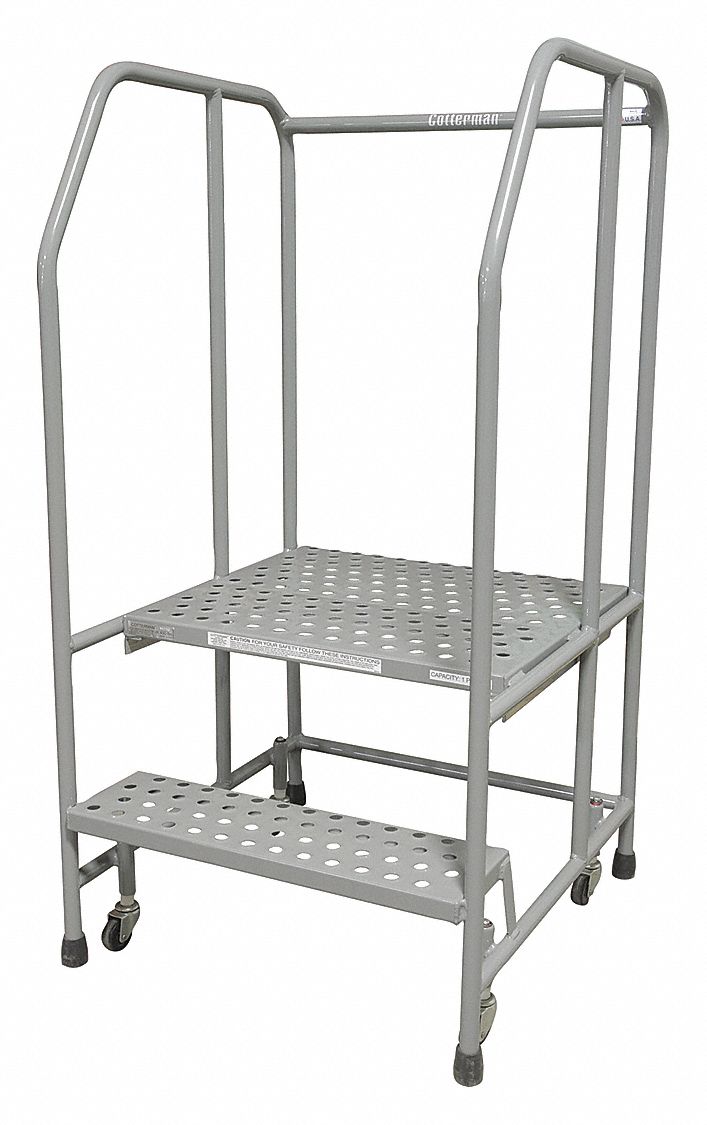 Rolling Ladder: 1.7 ft Platform Ht, Assembled, Steel, Wt-Actuated Auto-Lock, Perforated