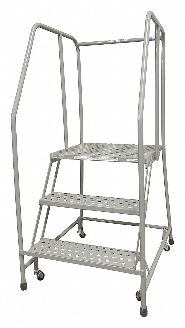 Rolling Ladder: 2.5 ft Platform Ht, Assembled, Steel, Wt-Actuated Auto-Lock, Perforated