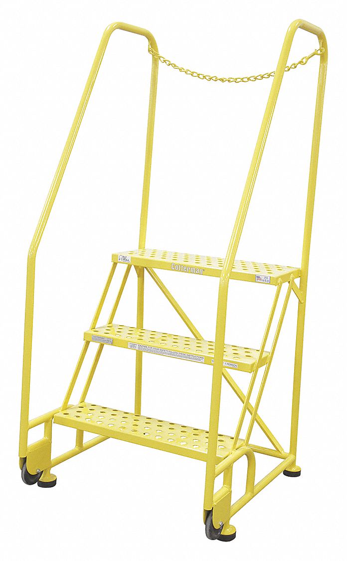 Rolling Ladder: 2.5 ft Platform Ht, Assembled, Steel, 450 lb Load Capacity - Max