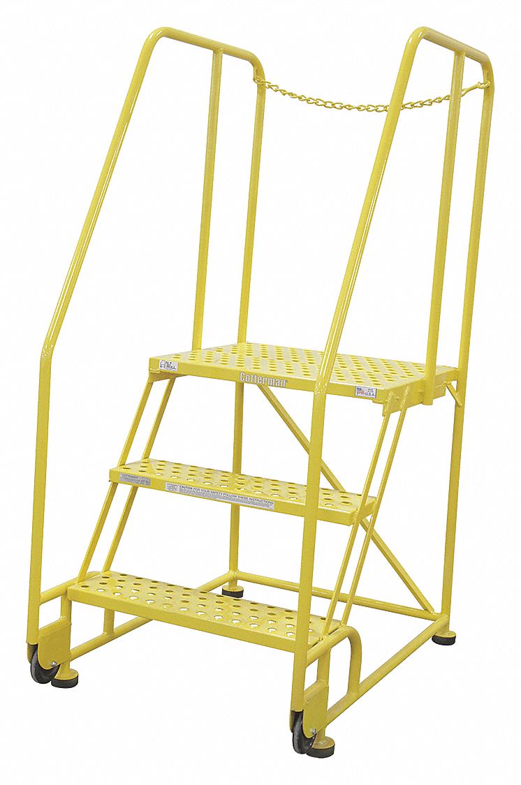 Rolling Ladder: 2.5 ft Platform Ht, Assembled, Steel, 450 lb Load Capacity - Max