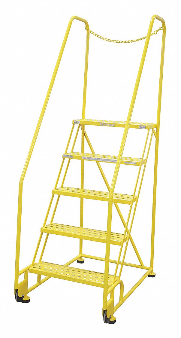 Rolling Ladder: 4.2 ft Platform Ht, Assembled, Steel, 450 lb Load Capacity - Max