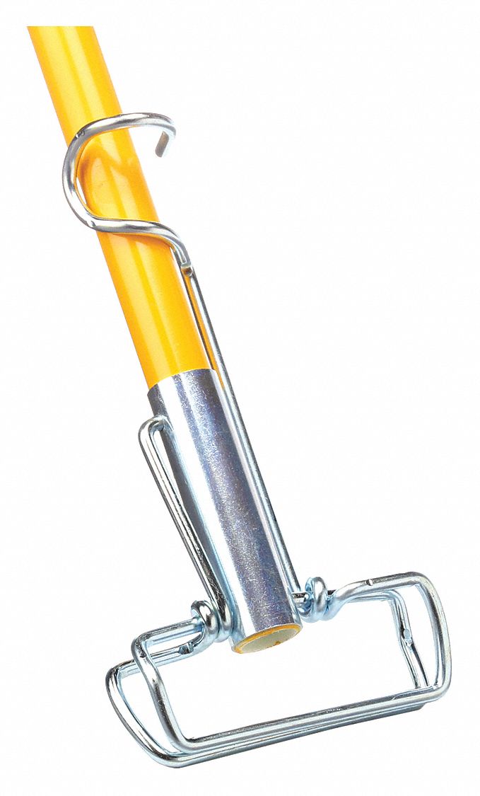 Wet Mop Handle, Clamp Mop Connection Type, Yellow, Fiberglass, 60 in