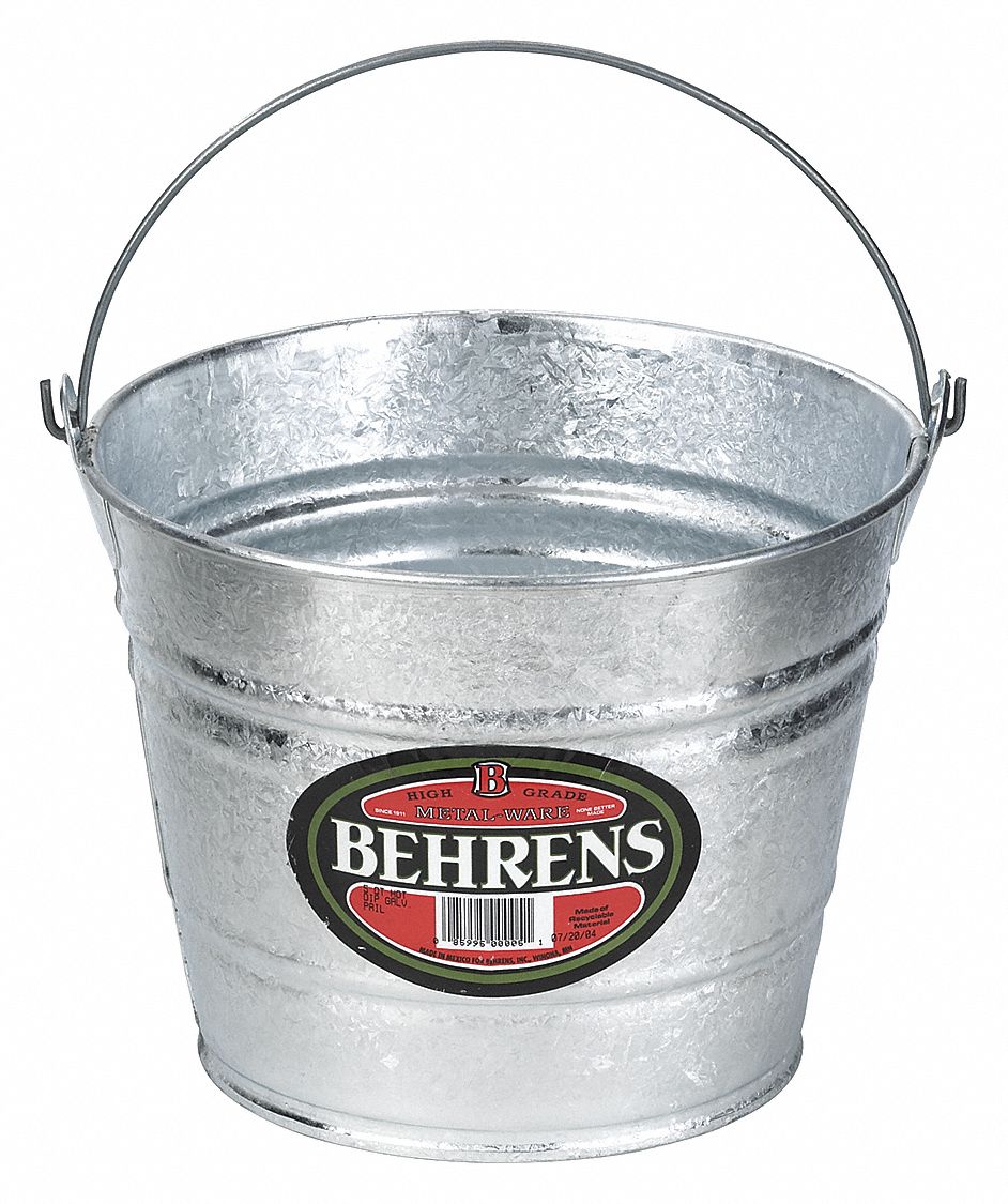 Bucket: 3 1/2 gal Capacity, 12 in Overall Wd, 11 in Overall Ht, Galvanized Steel, Silver