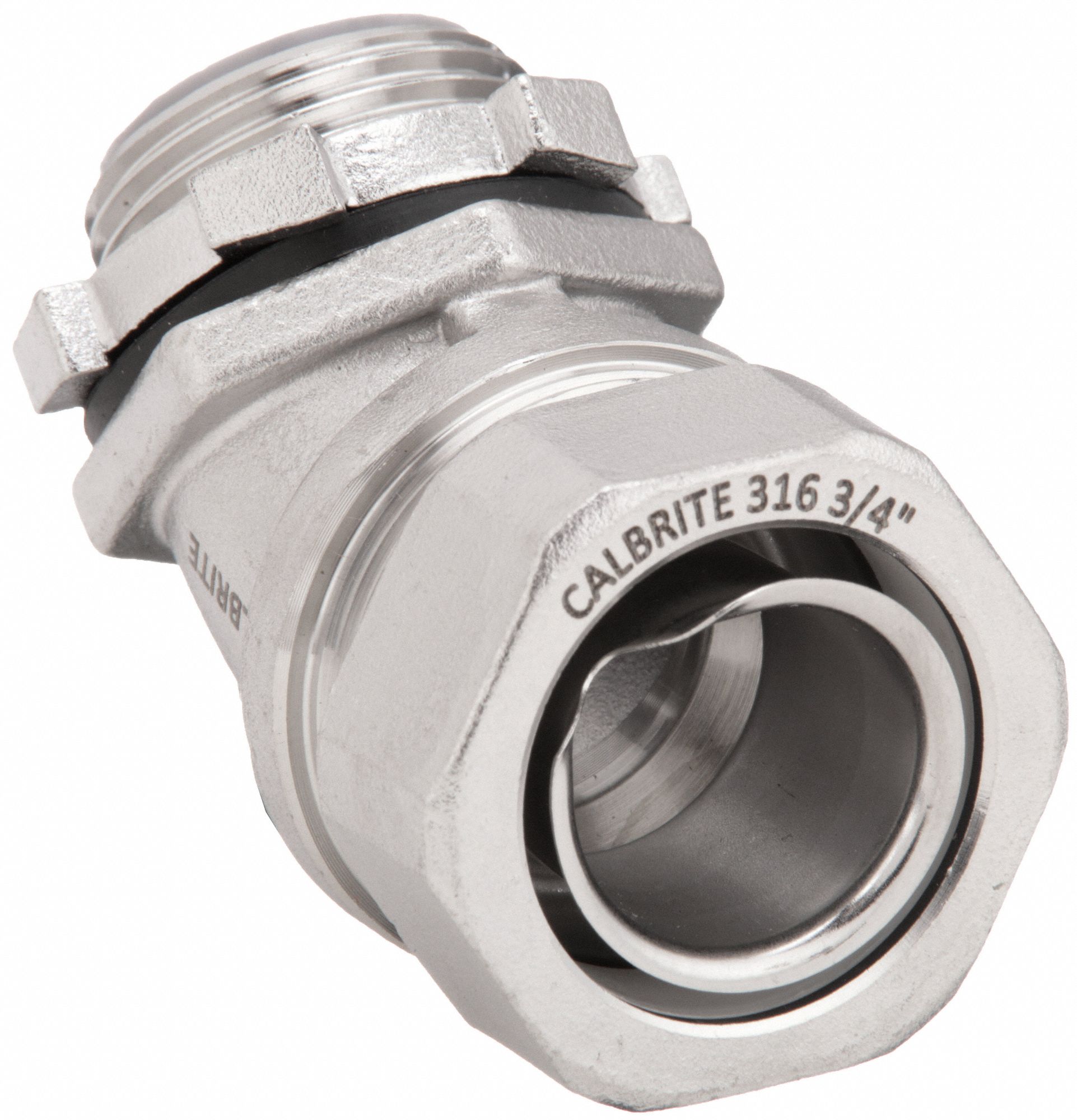 Liquid-Tight Connector for Flexible Conduit: 45° Connector, 3/4 in Trade Size, 316 Stainless Steel