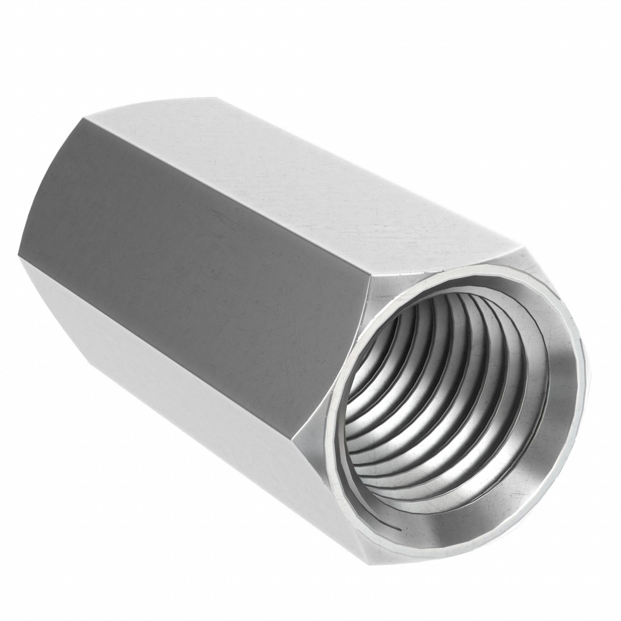 Coupling Nut: Plain, 316, Stainless Steel, 3/4"-10 Thread, 17/64 in Hex Wd, 2 in Lg