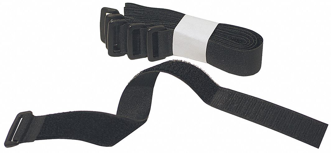 Hook-and-Loop Cinch Strap: 2 ft Lg, 9.55 in, 2 in Wd, Polyester, Black, 10 PK