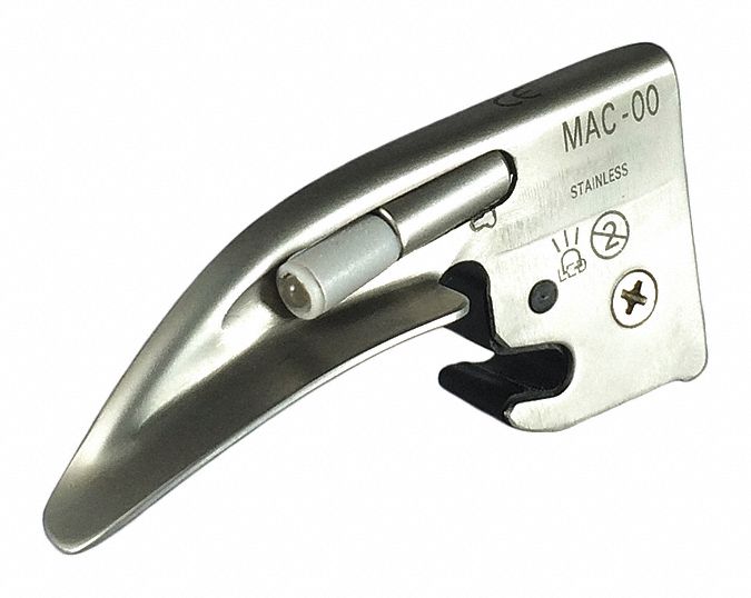 Laryngoscope Blades: Miller, 00 Blade Size, Std, 2 3/4 in Overall Lg, 7/8 in Overall Wd