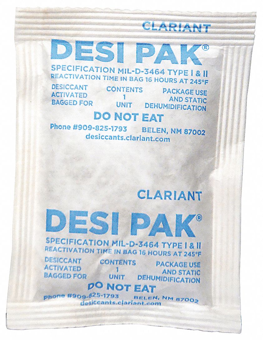 Desiccant: 3 in Wd, 4 in Lg, 0.83 cu ft Area Protected, 1 oz Desiccant Bag Size, Pail, 300 PK
