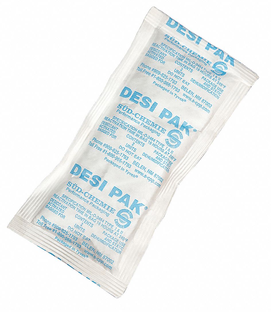 Desiccant: 3 in Wd, 6 in Lg, 1.67 cu ft Area Protected, 2 oz Desiccant Bag Size, Pail, 150 PK