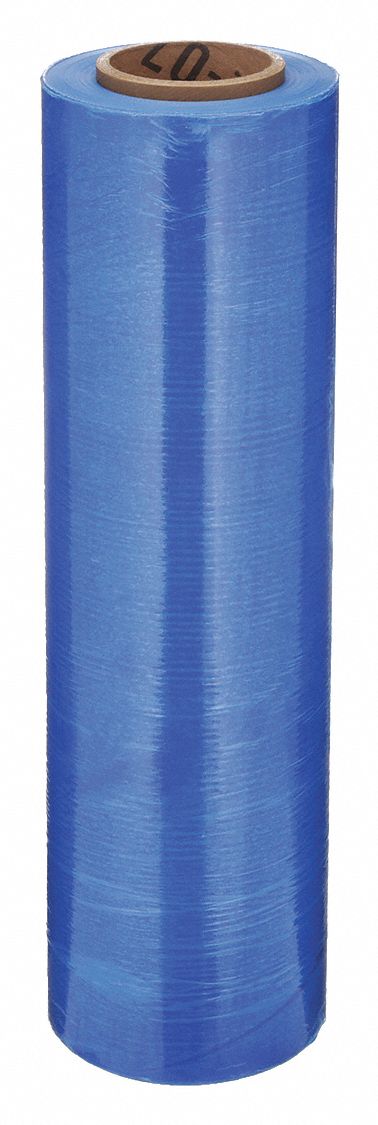 STRETCH WRAP, 100 GA, 20 IN OVERALL W, 4,500 FT OVERALL L, BLUE, NO HANDLE