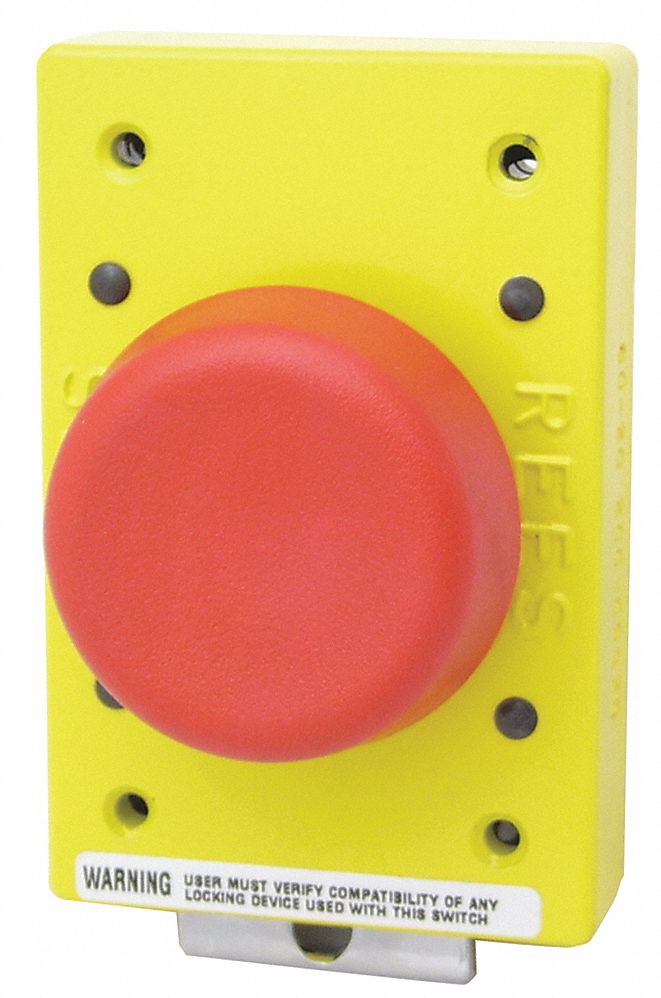 Emergency Stop Push Button: 57 mm Size, Momentary Push, Red, 1NC/1NC, 12/13