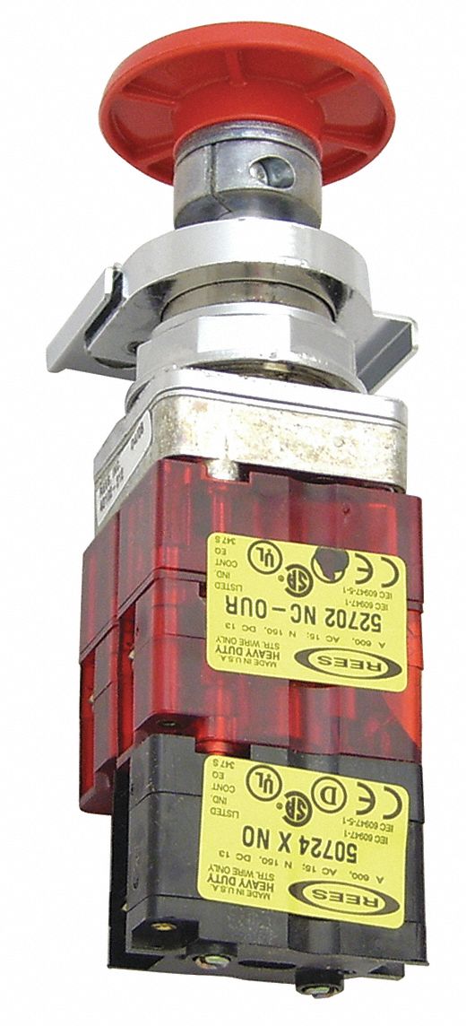 Emergency Stop Push Button: Non-Illuminated, Mushroom Head Profile, Non-Metallic, 30 mm