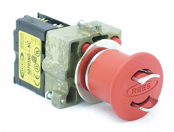 Emergency Stop Push Button: 22 mm Size, Maintained Push, Red, 1NO/1NC, 13/12
