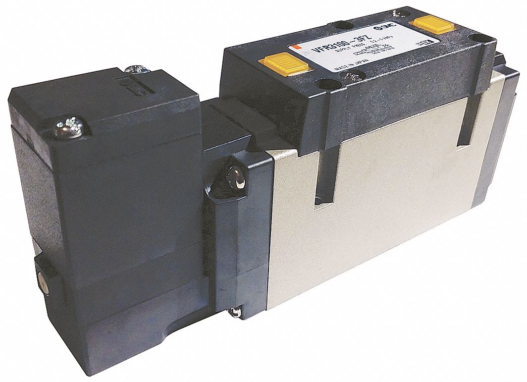 Solenoid Air Control Valve: Five-Way / Two-Position, Single Solenoid, 53.2 cfm Flow Rate - Max