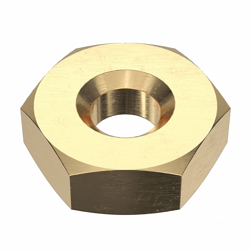Hex Nut: Std Hex, #12-24 Thread, 7/16 in Hex Wd, 5/32 in Hex Ht, Brass, Not Graded, Std, 10, 000 PK