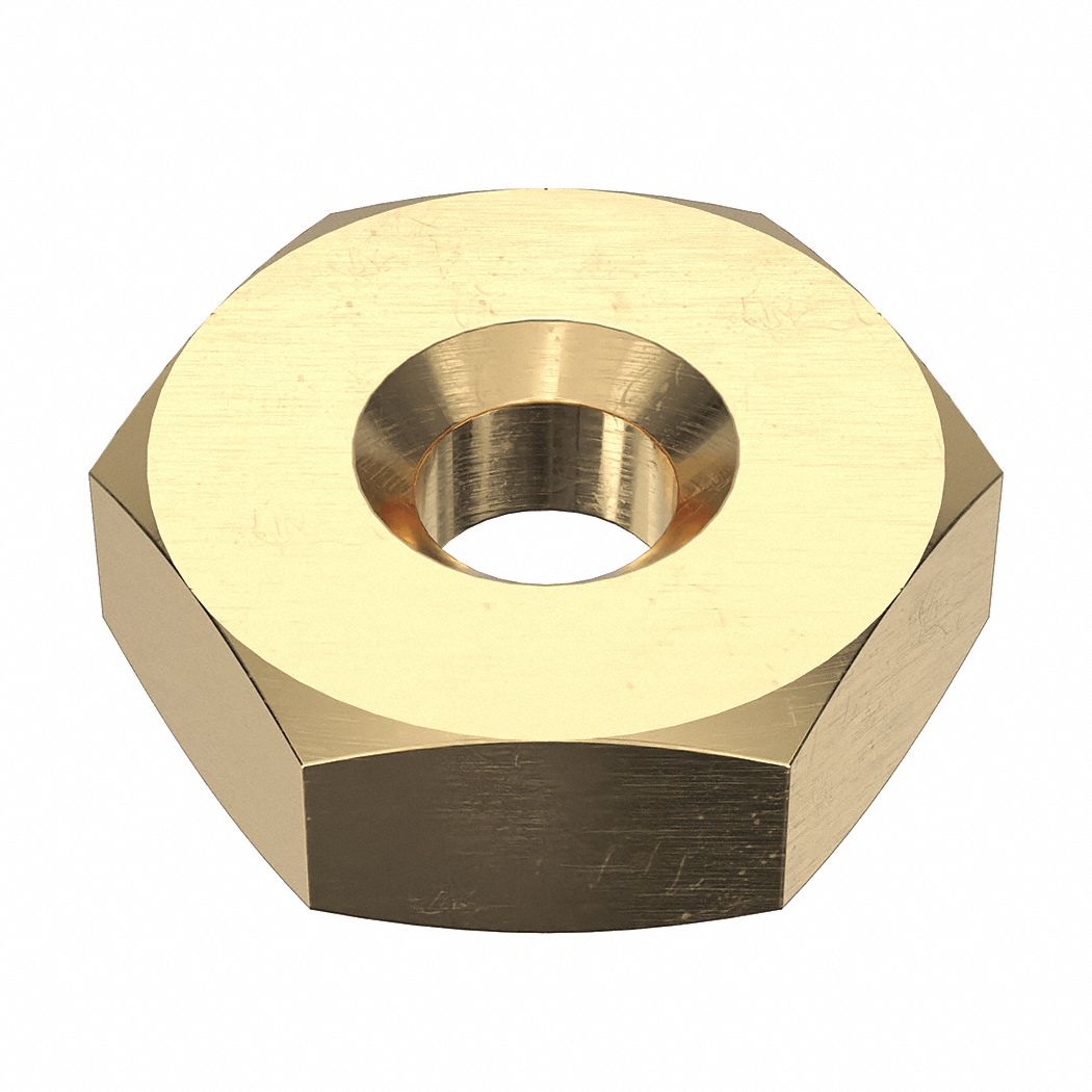 Hex Nut: Std Hex, #6-32 Thread, 5/16 in Hex Wd, 7/64 in Hex Ht, Brass, Not Graded, Std, 30, 000 PK