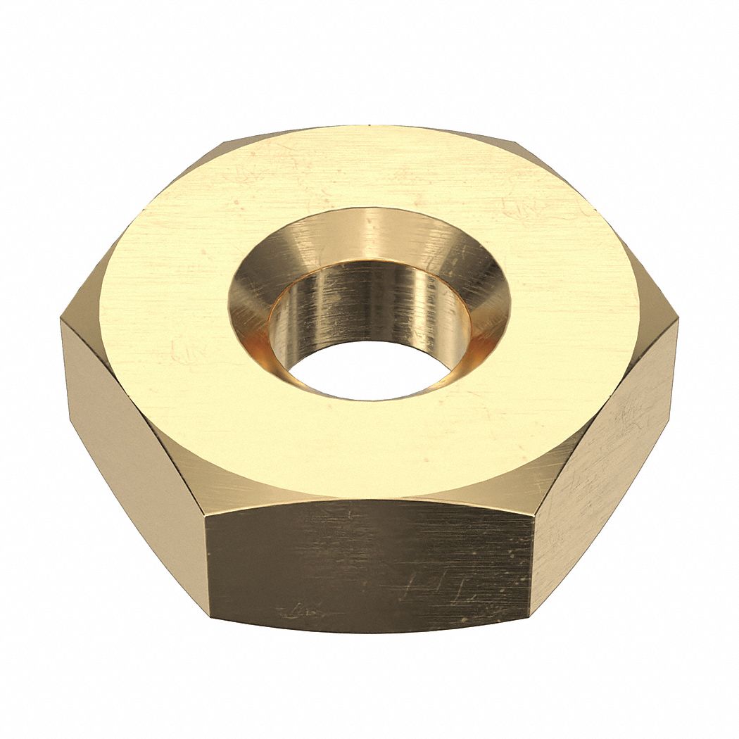 Hex Nut: Std Hex, #8-32 Thread, 11/32 in Hex Wd, 1/8 in Hex Ht, Brass, Not Graded, Std, 25, 000 PK