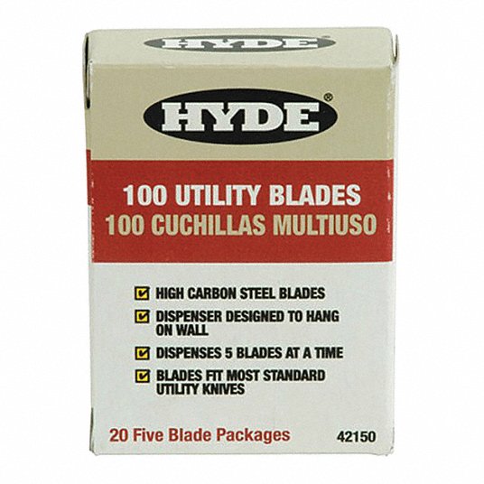 HYDE TOOLS, 100, PK, Hd Utility Knife Blades, PK100 - 36M381