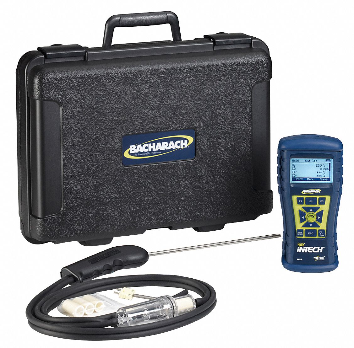 BACHARACH Combustion Analyzer Kit: Carrying Case, 0 ppm to 2,000 ppm, -4°F  to 1,202°F, 0024-8523