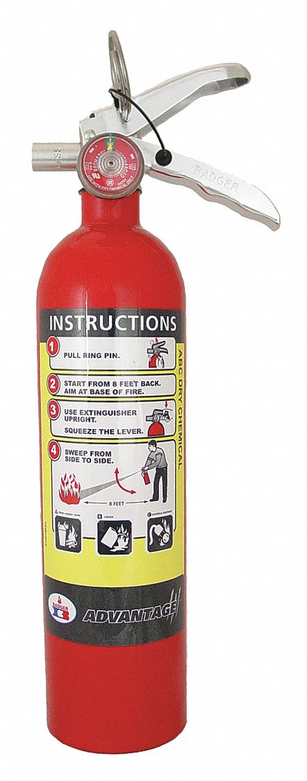 Fire Extinguisher: 2.5 lb Extinguisher Capacity, 1A:10B:C, Monoammonium Phosphate, ADV-250