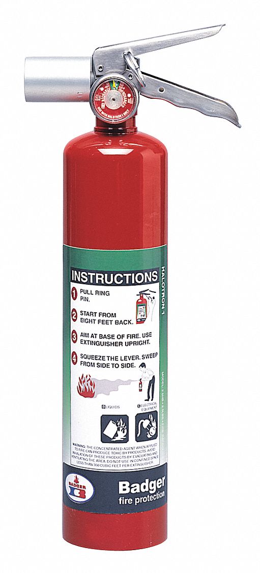 BADGER Fire Extinguisher, Halotron, Halotron, 2.5 lb, 2BC UL Rating