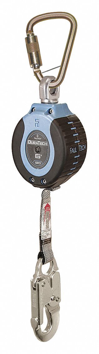 Self-Retracting Lifeline: Aluminum Snap Hook Anchor, Harness Steel Carabiner, 6 ft Line