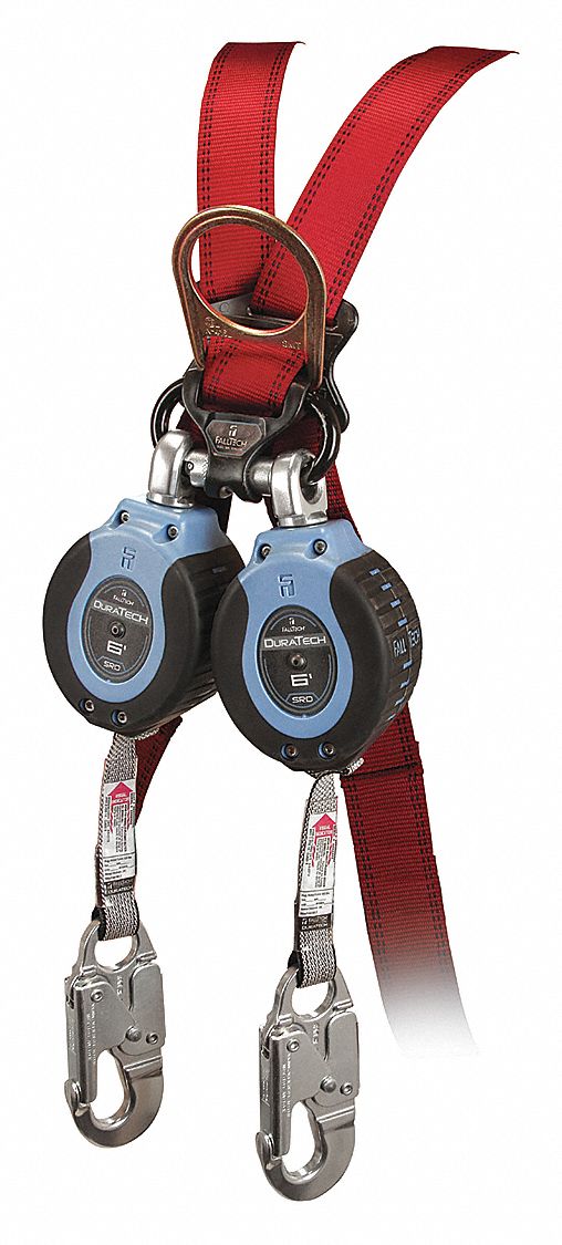 Self-Retracting Lifeline: Aluminum Snap Hook Anchor, Harness Steel Carabiner, 2 legs