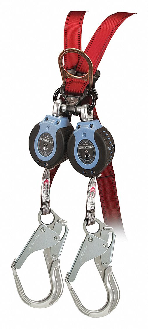 Self-Retracting Lifeline: 2 1/2 inAluminum Rebar Hook Anchor, Harness Steel Carabiner
