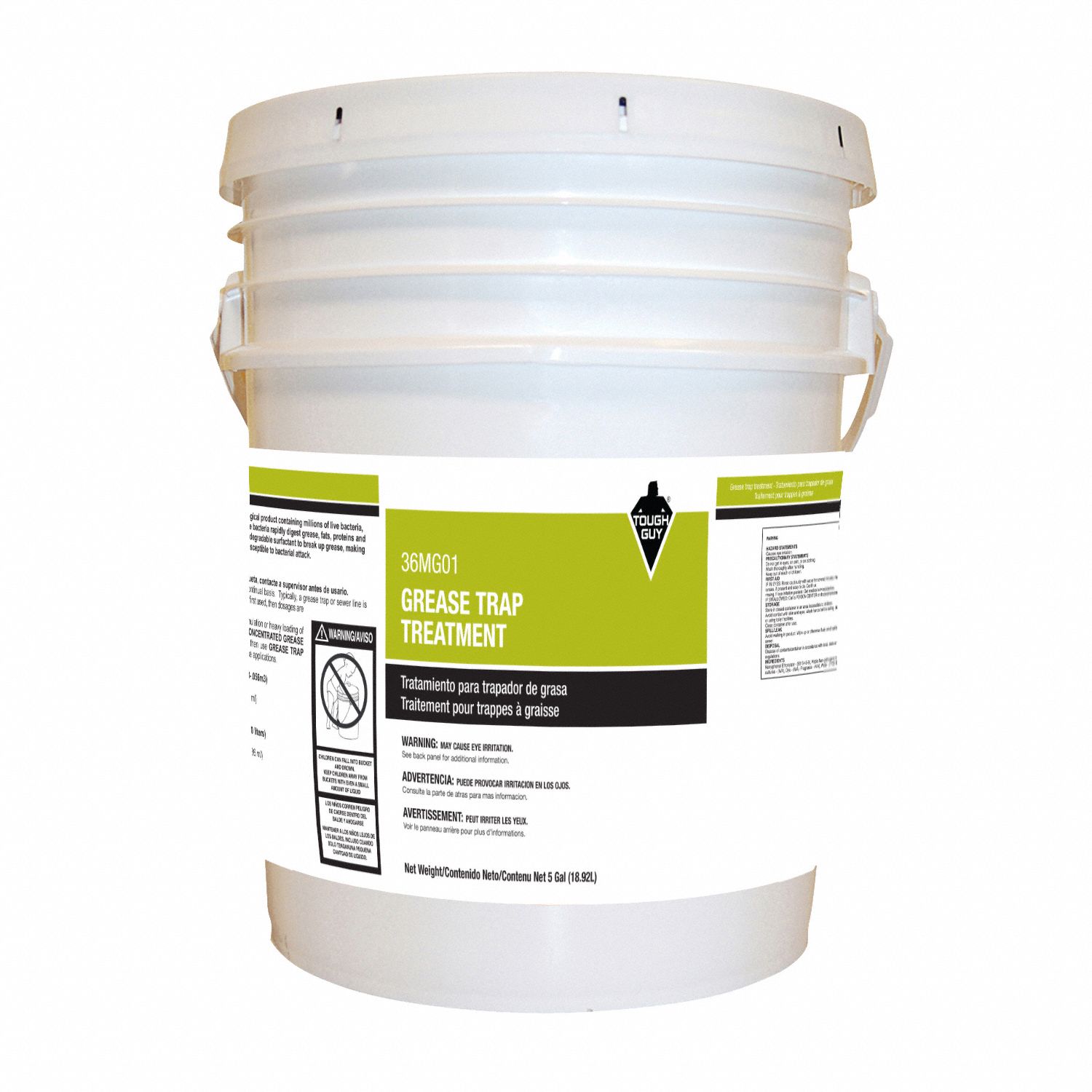 TOUGH GUY, Bucket, 5 gal, Grease Trap Treatment 36MG0136MG01 Grainger