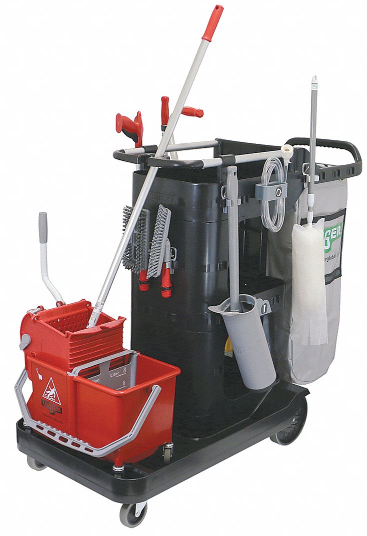 GRAINGER APPROVED Black, Janitor Cart, Overall Length 51 1/2 in