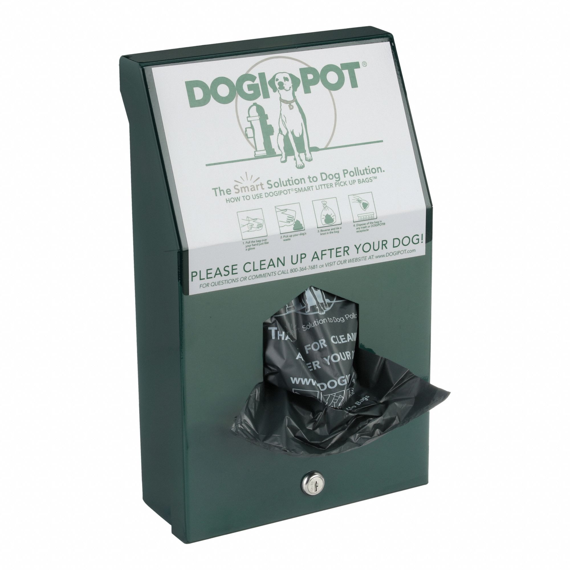 Pet Waste Bag Dispenser: 15 1/2 in Overall Ht, 9 1/4 in Overall Wd, Green
