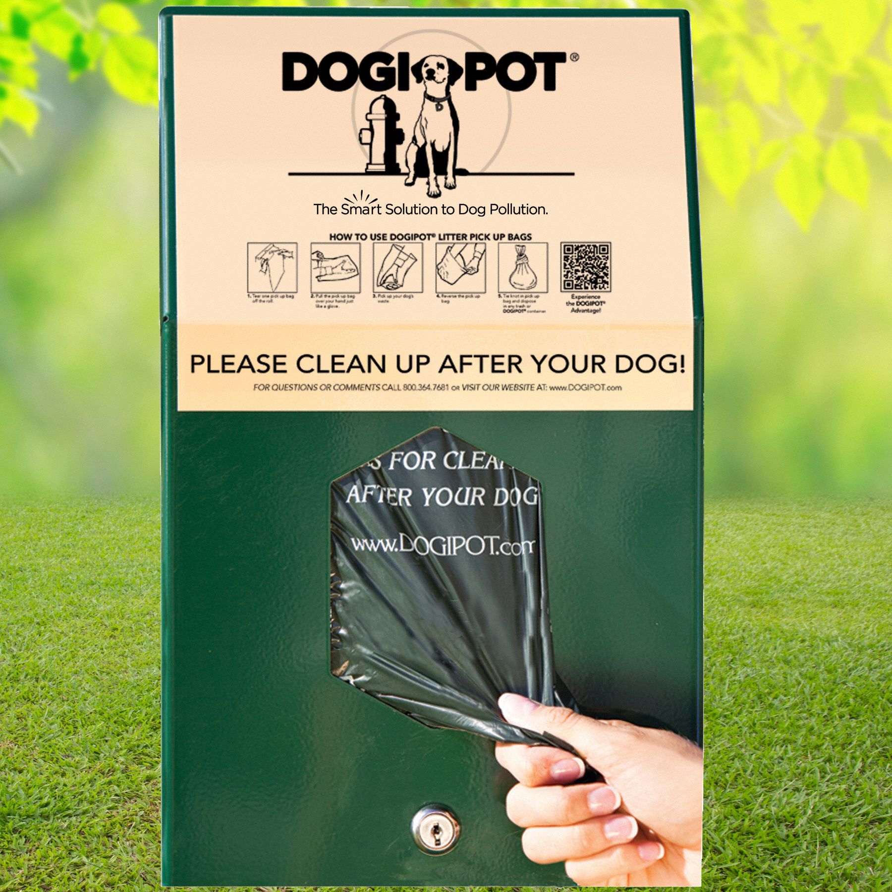 DOGIPOT Pet Waste Bag Dispenser 9 1/4 in Wd/Dia, 15 1/2 in Ht