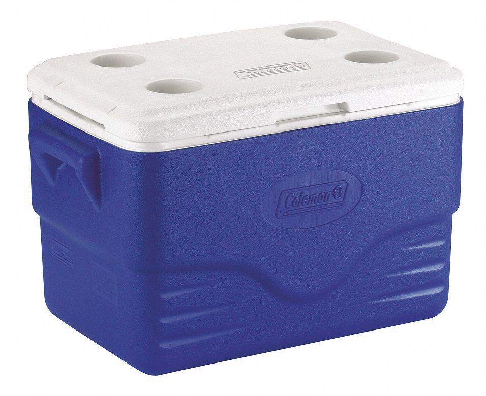 Personal Cooler: 36 qt Cooler Capacity, 18 1/4 in Exterior Lg, 13 1/2 in Exterior Wd, Blue
