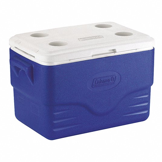 Personal Cooler: 36 qt Cooler Capacity, 18 1/4 in Exterior Lg, 13 1/2 in Exterior Wd, Blue