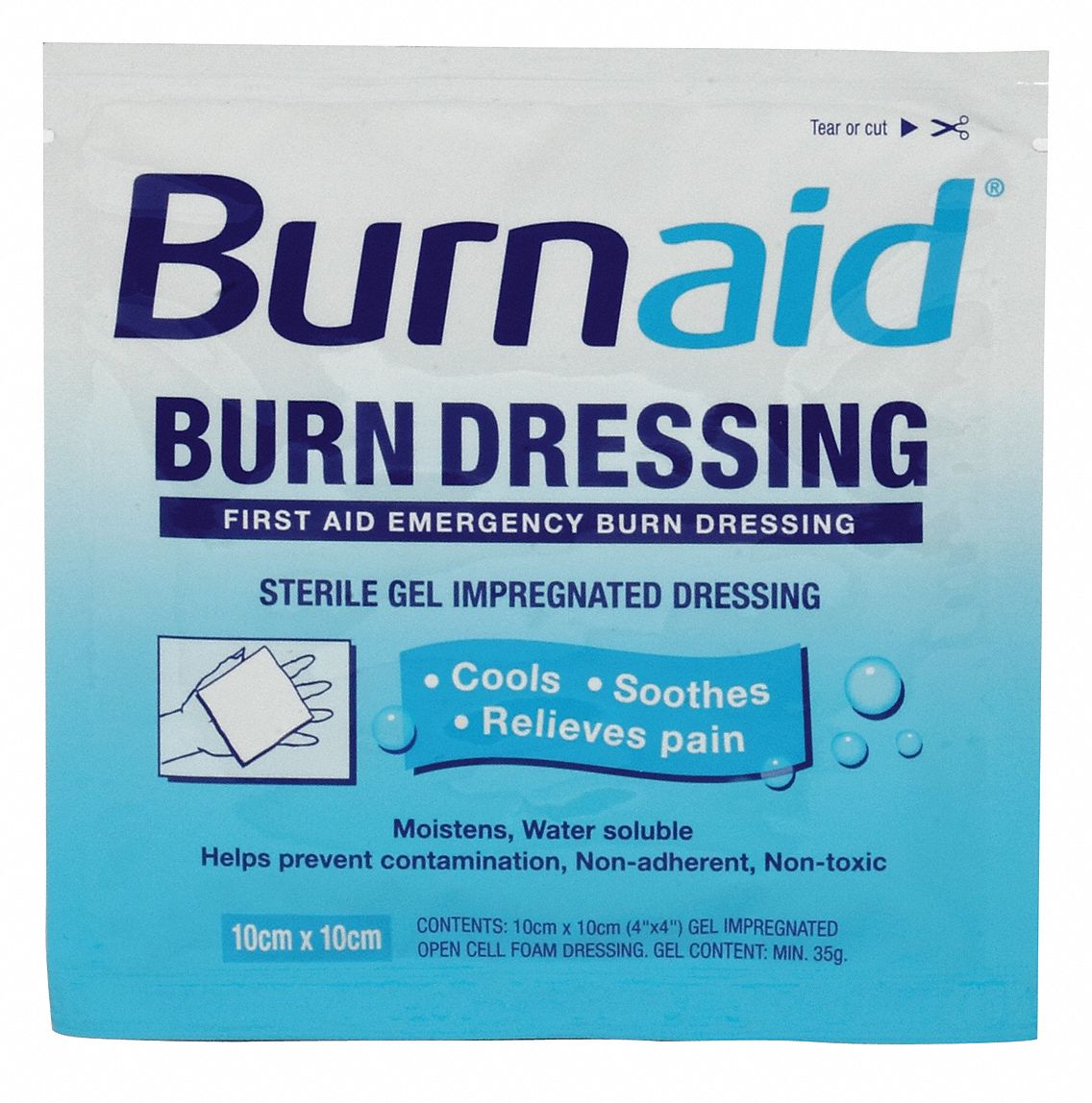 Burn Dressing: Sterile, White, Surgical Foam Impregnated with Burn Gel, Unitized, 10 PK