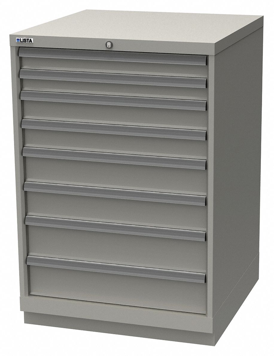 Modular Drawer Cabinet: 28 1/4 in x 28 1/2 in x 41 3/4 in, 8 Drawers, 148 Compartments, Gray
