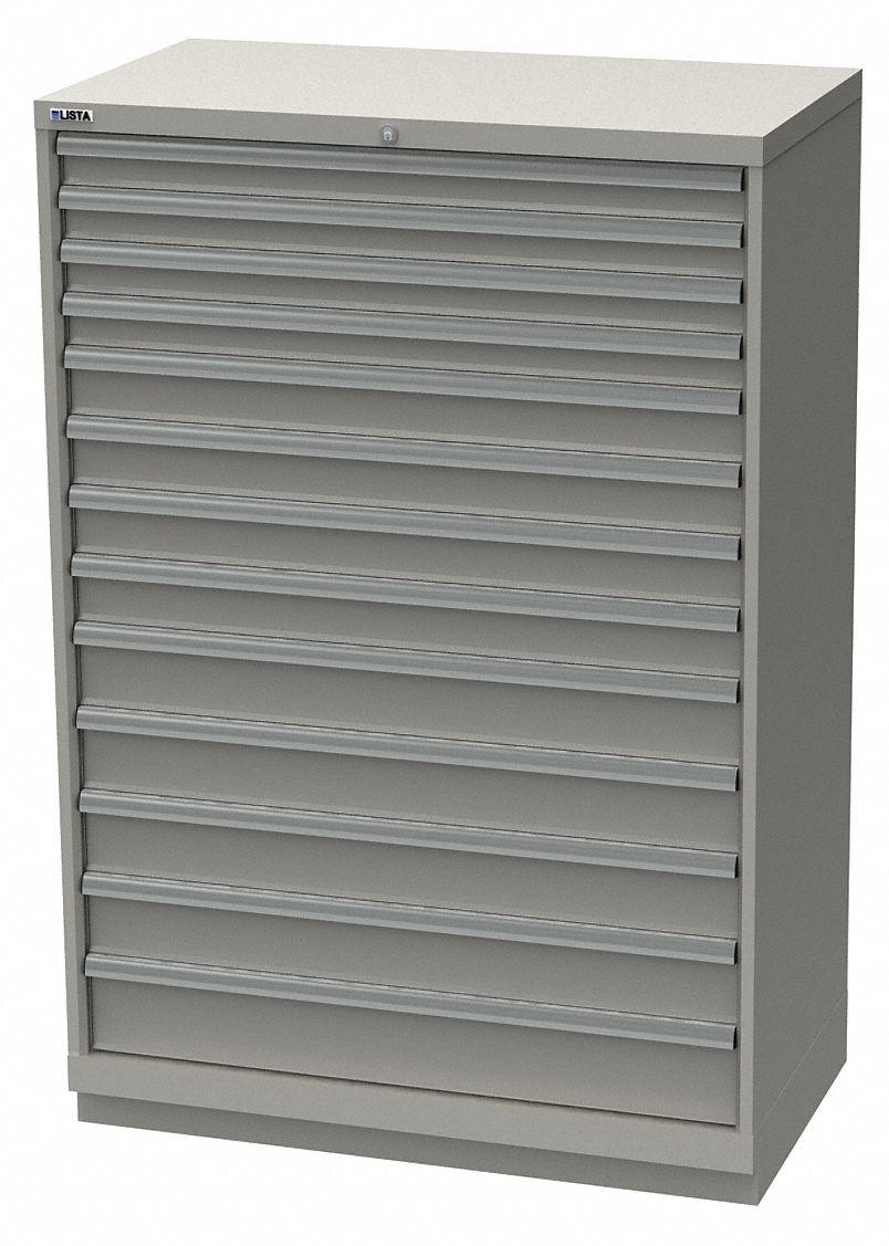 Modular Drawer Cabinet: 40 1/4 in x 22 1/2 in x 57 1/8 in, 12 Drawers, 195 Compartments, Gray