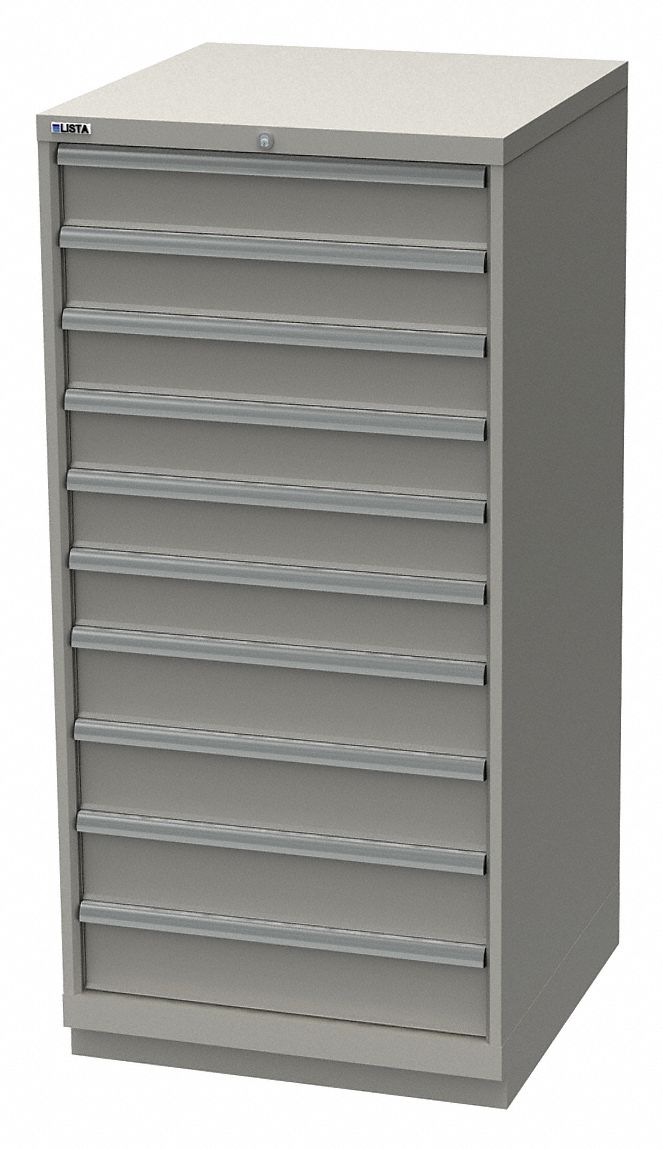 Modular Drawer Cabinet: 28 1/4 in x 28 1/2 in x 57 1/8 in, 10 Drawers, 169 Compartments, Gray